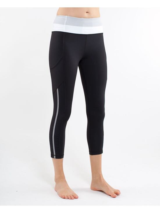 lululemon athletica Pants - Lululemon Size 6 Run: Back On Track Crop Leggings 22" Black White Silver Pockets